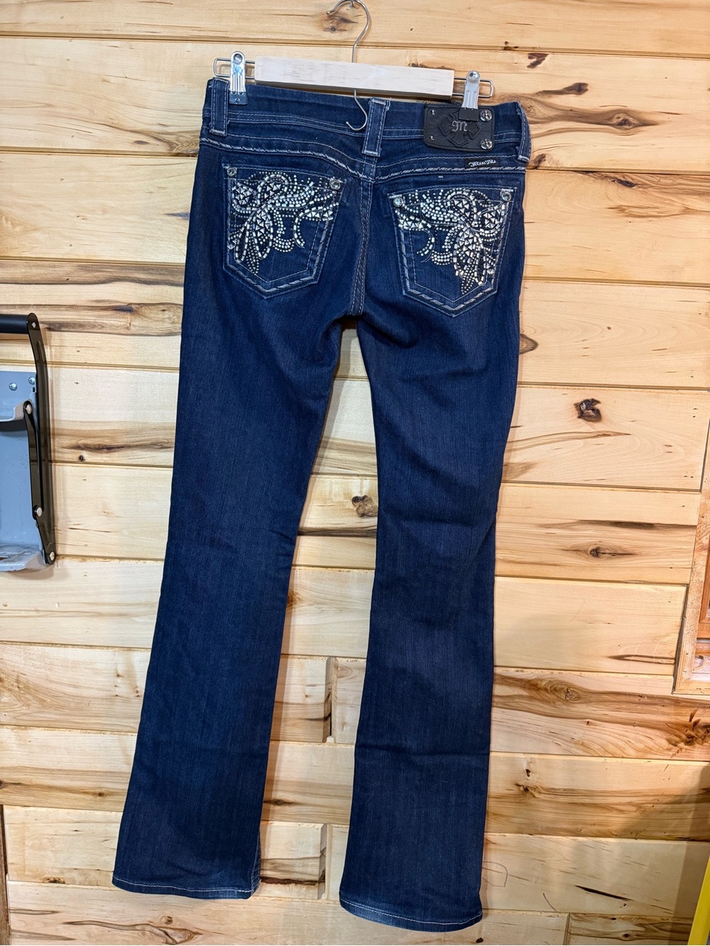 Miss Me Women's Dark Wash Denim Boot Cut Jeans with Embellished Sequin Pockets